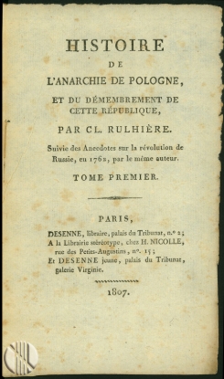 Bild von Histoire de l´anarchie de Pologne et du démembrement de cette république. 4 volumes