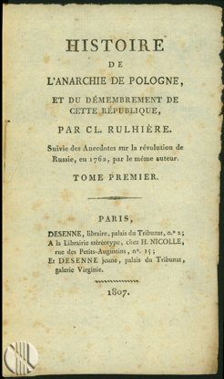 Image de Histoire de l´anarchie de Pologne et du démembrement de cette république. 4 volumes