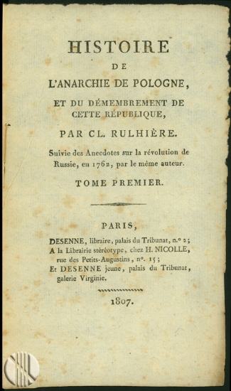 Bild von Histoire de l´anarchie de Pologne et du démembrement de cette république. 4 volumes