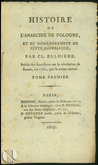 Afbeeldingen van Histoire de l´anarchie de Pologne et du démembrement de cette république. 4 volumes