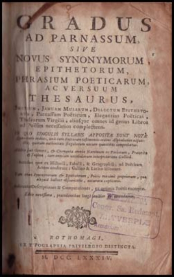 Bild von Gradus ad parnassum, sive novus synonymorum, epithetorum, phrasium poeticarum ac versuum thesaurus