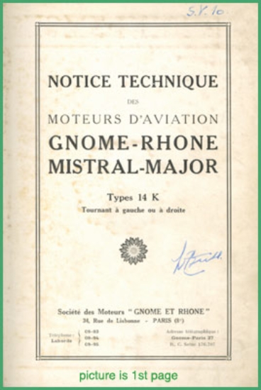 Bild von Notice Technique des Moteurs d'Aviation Gnome-Rhone, Mistral-Major types 14 K Tournant gauche et à droite