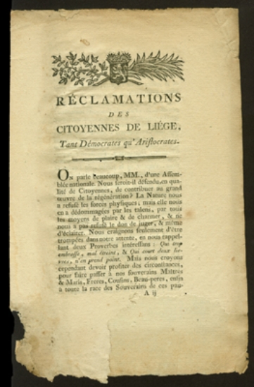 Bild von Réclamations des citoyennes de Liége, tant Démocrates qu' Aristocrates. La révolution brabançonne de 1789. - De Brabantsche Omwenteling van 1789