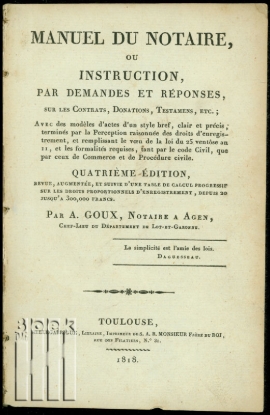 Bild von Manuel du Notaire, ou instructuion, par demandes et réponses, sur les contrats, donations, testamens, etc