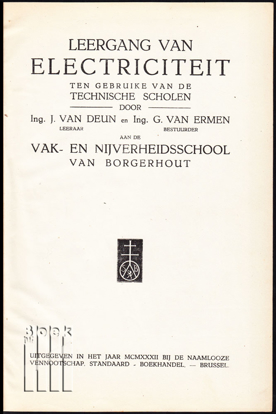 Picture of Leergang van Electriciteit ten gebruike van de Technische Scholen