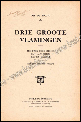 Image de Drie groote Vlamingen. Hendrik Conscience. Jan Van Beers. Peter Benoit