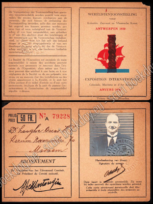 Picture of Abonnementen Wereldtentoonstelling Antwerpen 1930. Expo 1930