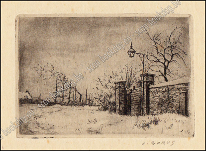 Picture of Aquatint ets. Jaak GORUS. Het Kiel onder de sneeuw. Lantaarntje+poort