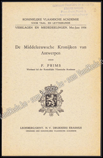 Picture of De Middeleeuwsche Kronijken van Antwerpen. Verslagen en Mededeelingen, Mei-Juni 1936. Gesigneerd